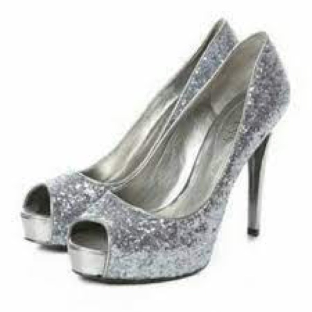 Guess Sparkly Silver Sequin Heels